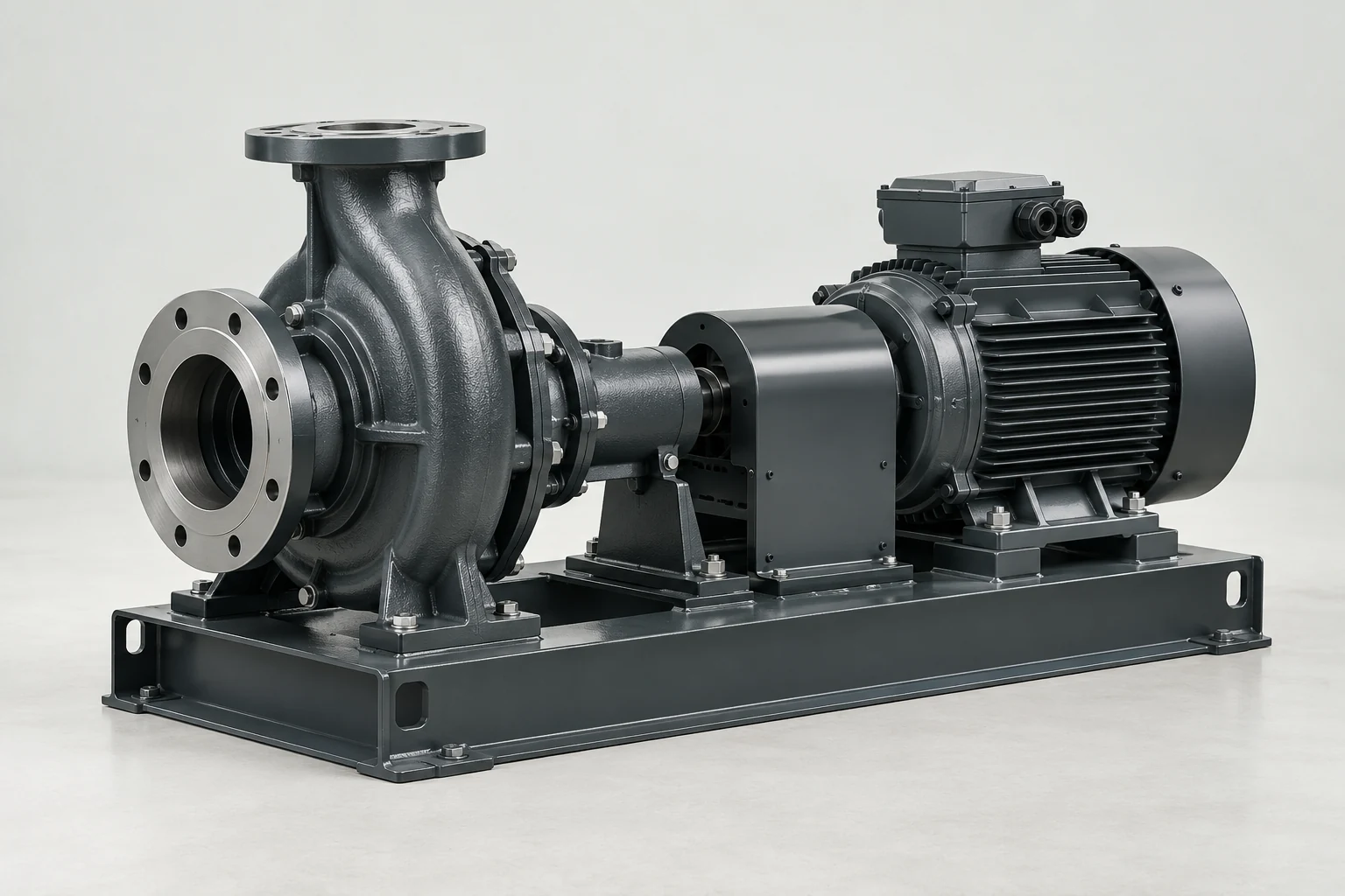 Illustrative Pumpenlösung A mit konventionellem Motor auf einer Grundplatte