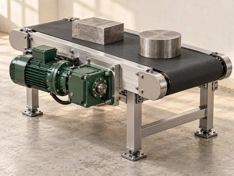 Konzept eines Getriebemotors als Antrieb einer industriellen Fördersektion.